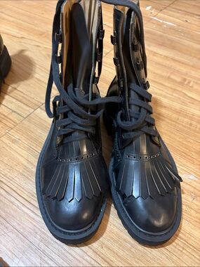 Dries Van Noten Black Fringe Lace-Up Leather Boots